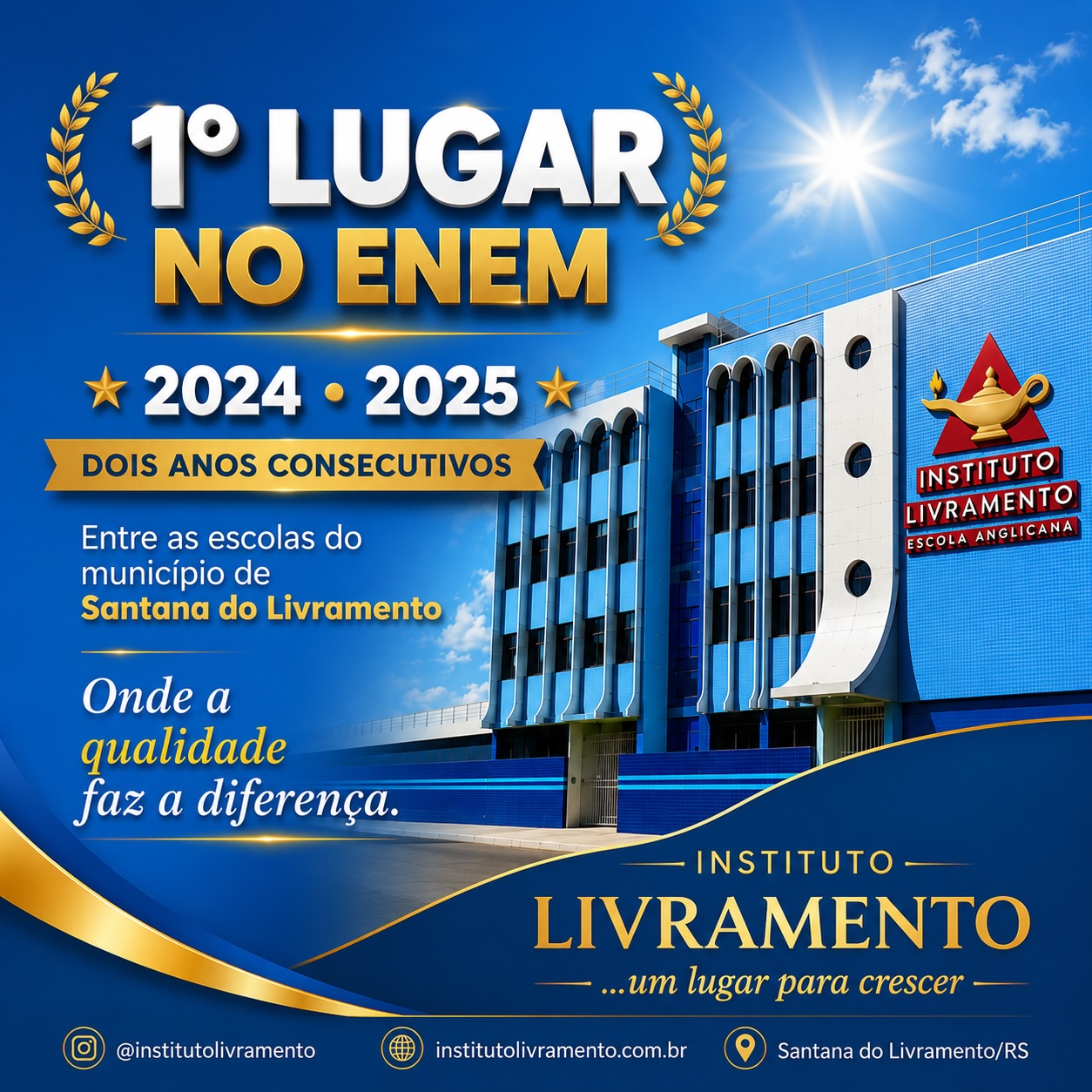 Instituto Livramento em primeiro lugar no ENEM em 2024 e 2025